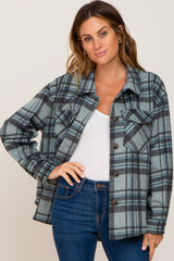 Mint Green Plaid Front Pocket Maternity Shacket