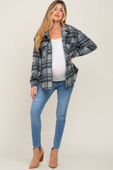 Mint Green Plaid Front Pocket Maternity Shacket