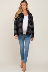 Black Plaid Front Pocket Maternity Shacket