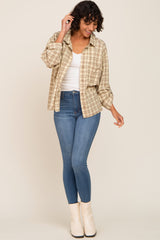 Yellow Plaid Button Up Front Pocket Top