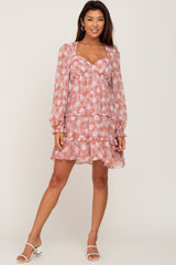 Salmon Floral Ruffle Tiered Mini Dress