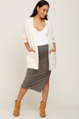 Ivory Fuzzy Front Pocket Maternity Cardigan