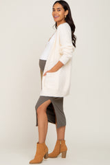 Ivory Fuzzy Front Pocket Maternity Cardigan