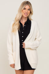 Ivory Fuzzy Front Pocket Maternity Cardigan