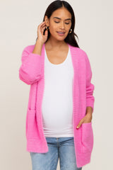 Fuchsia Fuzzy Front Pocket Maternity Cardigan