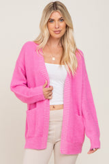 Fuchsia Fuzzy Front Pocket Cardigan