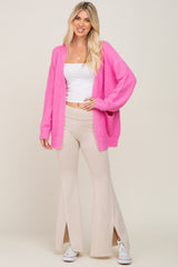 Fuchsia Fuzzy Front Pocket Cardigan