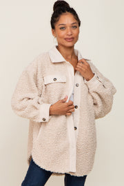 Beige Contrast Oversized Sherpa Coat