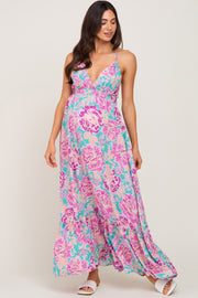 Turquoise Floral Tie Back Cutout Maternity Maxi Dress