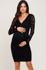 Black Lace V-Neck Maternity Fitted Dress