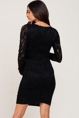 Black Lace V-Neck Maternity Fitted Dress