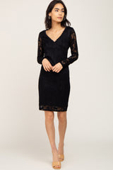 Black Lace V-Neck Fitted Dress