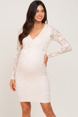 Cream Lace V-Neck Maternity Fitted Dress