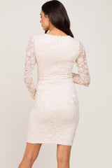 Cream Lace V-Neck Maternity Fitted Dress