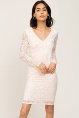 Cream Lace V-Neck Maternity Fitted Dress