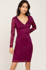 Plum Lace V-Neck Fitted Dress