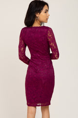 Plum Lace V-Neck Fitted Dress