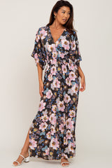 Charcoal Floral Smocked Waist Maxi Dress