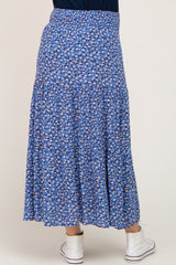 Blue Floral Tiered Front Tie Maternity Midi Skirt