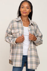 Taupe Plaid Maternity Shirt Jacket