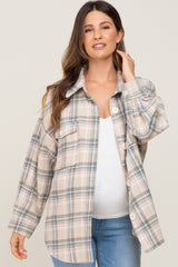 Taupe Plaid Maternity Shirt Jacket