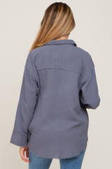 Blue Button Down Collared Frayed Maternity Top