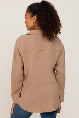 Mocha Button Down Collared Frayed Top