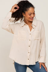 Cream Button Down Collared Frayed Top