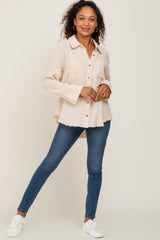 Cream Button Down Collared Frayed Top