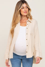 Cream Button Down Collared Frayed Maternity Top