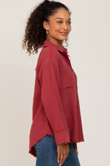 Rust Button Down Collared Frayed Top