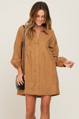 Camel Button Down Maternity Mini Dress