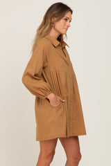 Camel Button Down Mini Dress