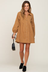 Camel Button Down Mini Dress