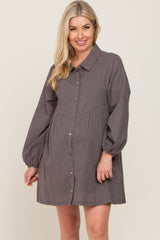 Charcoal Button Down Maternity Mini Dress