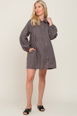 Charcoal Button Down Maternity Mini Dress