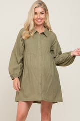 Olive Button Down Maternity Mini Dress