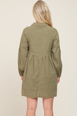 Olive Button Down Maternity Mini Dress