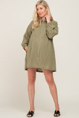 Olive Button Down Maternity Mini Dress