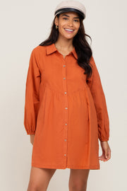 Rust Button Down Maternity Mini Dress