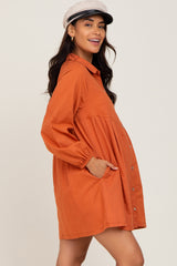 Rust Button Down Maternity Mini Dress