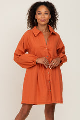 Rust Button Down Maternity Mini Dress