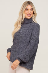 Charcoal Soft Chenille Turtle Neck Sweater