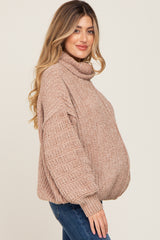 Taupe Soft Chenille Turtle Neck Maternity Sweater