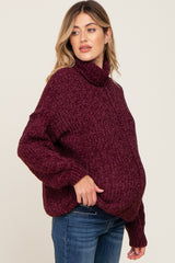 Burgundy Soft Chenille Turtle Neck Maternity Sweater