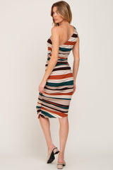 Rust Striped One Shoulder Fitted Dress