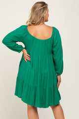 Green Tiered Long Sleeve Maternity Plus Dress