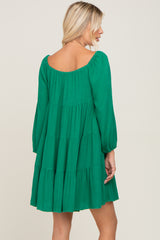 Green Tiered Long Sleeve Plus Dress