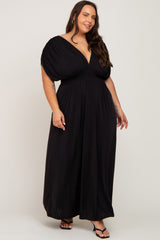 Black Draped Smocked Maternity Plus Maxi Dress