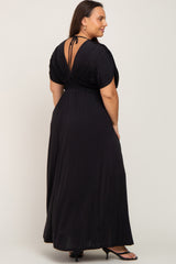 Black Draped Smocked Plus Maxi Dress